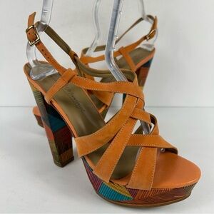 ❤️ Mayuela Mendoza Orange Multi-Color Platform Sandals Size 9